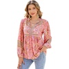 image:imageRVivimos Summer Boho Tops for Women 2026 Long Sleeve V Neck Floral Print Casual Loose Tunic Blouses ShirtsCoral Pink