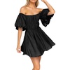 image:imageRVivimos Summer Dress for Women Short Puff Sleeve Boho Off the Shoulder Casual Smocked Swing Mini DressBlack