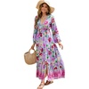image:imageRVivimos Womens Boho Floral Print Maxi Dress V Neck Long Sleeve Elastic Waist Casual Flowy Slit Long SundressBlue Purple