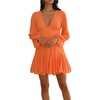 image:imageRVivimos Womens Casual Mini Dress Balloon Long Sleeve Deep V Neck Open Back ALine Swing Short DressOrange