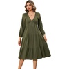 image:imageRVivimos Womens Fall Casual Gauze Cotton Dresses V Neck Long Sleeve Ruffle Tiered Flowy Midi Dress with PocketsArmy Green