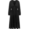 image:imageRVivimos Womens Fall Casual Gauze Cotton Dresses V Neck Long Sleeve Ruffle Tiered Flowy Midi Dress with PocketsBlack