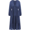 image:imageRVivimos Womens Fall Casual Gauze Cotton Dresses V Neck Long Sleeve Ruffle Tiered Flowy Midi Dress with PocketsNavyblue