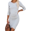 image:imageRVivimos Womens Fall Cotton Long Sleeve Casual Ruched Dress Bodycon TShirt Mini DressGrey