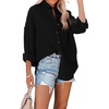 image:imageRVivimos Womens Fall Cotton Long Sleeve Oversized Loose Casual Button Down Shirts Blouses with PocketBlack
