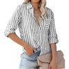 image:imageRVivimos Womens Fall Cotton Long Sleeves Roll Up Striped Casual V Neck Button Down Shirts BlousesBlack