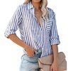 image:imageRVivimos Womens Fall Cotton Long Sleeves Roll Up Striped Casual V Neck Button Down Shirts BlousesBlue