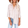 image:imageRVivimos Womens Fall Cotton Long Sleeves Roll Up Striped Casual V Neck Button Down Shirts BlousesDeeppink2