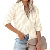 image:imageRVivimos Womens Fall Cotton Long Sleeves Roll Up Striped Casual V Neck Button Down Shirts BlousesKhaki