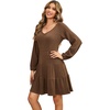 image:imageRVivimos Womens Fall Dresses Lantern Sleeve V Neck Stretchy Ribbed Knit ALine Tiered Mini Skater DressBrown