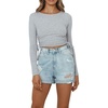 image:imageRVivimos Womens Fall Long Sleeve T Shirts Ruched Drawstrings Knit Stretchy Slim Crop TopsLightgrey