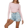 image:imageRVivimos Womens Fall Long Sleeve T Shirts Ruched Drawstrings Knit Stretchy Slim Crop TopsPink