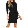 image:imageRVivimos Womens Fall Sweater Dress Casual Long Sleeve Crew Neck Elastic Knit Elegant Mini Dress with BeltBlack