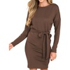 image:imageRVivimos Womens Fall Sweater Dress Casual Long Sleeve Crew Neck Elastic Knit Elegant Mini Dress with BeltBrown