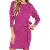 image:imageRVivimos Womens Fall Sweater Dress Casual Long Sleeve Crew Neck Elastic Knit Elegant Mini Dress with BeltFuchsia