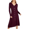 image:imageRVivimos Womens Fall Winter Long Sleeves VNeck Casual Button Down Knit Sweater Midi DressBurgundy