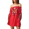 image:imageRVivimos Womens Floral Embroidered Off Shoulder Long Sleeve Short DressesRed