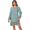 image:imageRVivimos Womens Long Sleeve Boho Tunic Dress V Neck Floral Print Casual Loose Patchwork Hem Mini DressGreen