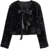 image:imageRVivimos Womens Long Sleeve Crop Tops Fall Winter Sequin Bow Tie Glitter Fashion Casual Tops BlousesBlack