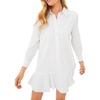image:imageRVivimos Womens Long Sleeve Shirt Mini Dress Spring Fall Cotton Swiss Dot Button Up Ruffle Hem Tunic Dress with PocketsWhiteswissdots