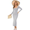 image:imageRVivimos Womens Maxi Lounge Dress Long Sleeve Square Neck Elastic Ribbed Knit Sexy Bodycon DressGrey