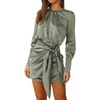 image:imageRVivimos Womens Satin Dress Long Sleeve Casual Wrap Ruched Tie Waist Party Mini DressArmygreen