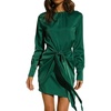 image:imageRVivimos Womens Satin Dress Long Sleeve Casual Wrap Ruched Tie Waist Party Mini DressGreen