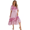 image:imageRVivimos Womens Short Sleeve V Neck Cotton Beach Floral Buttons Midi DressesPink