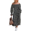 image:imageRVivimos Womens Square Neck Long Sleeve Midi Dress Casual Floral Backless ALine Flowy Pockets Long Dresses with BeltBlack