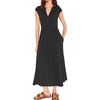 image:imageRVivimos Womens Summer 2026 Cotton Cap Sleeve V Neck Empire Waist Casual Midi Dress with PocketsBlack