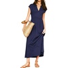 image:imageRVivimos Womens Summer 2026 Cotton Cap Sleeve V Neck Empire Waist Casual Midi Dress with PocketsNavy Blue