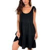 image:imageRVivimos Womens Summer Casual Cotton Linen Mini Dress 2026 Adjustable Straps Sleeveless Loose Flowy Beach Dress with PocketsBlack