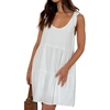 image:imageRVivimos Womens Summer Casual Cotton Linen Mini Dress 2026 Adjustable Straps Sleeveless Loose Flowy Beach Dress with PocketsWhite