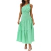 image:imageRVivimos Womens Summer Cotton Boho One Shoulder Knot Sleeveless Ruffle ALine Flowy Midi DressGreen