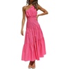 image:imageRVivimos Womens Summer Cotton Boho One Shoulder Knot Sleeveless Ruffle ALine Flowy Midi DressHotpink