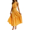 image:imageRVivimos Womens Summer Cotton Boho One Shoulder Knot Sleeveless Ruffle ALine Flowy Midi DressYellow
