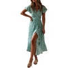 image:imageRVivimos Womens Summer Cotton Short Sleeve Irregular Dots Ruffles Wrap Flowy Midi DressGreen