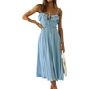 image:imageRVivimos Womens Summer Cotton Spaghetti Straps VNeck Ruffle Casual Boho Midi Flowy DressBlue
