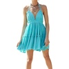 image:imageRVivimos Womens Summer Halter Deep V Neck Sexy Patchwork Mini Short DressesAqua Blue