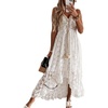 image:imageRVivimos Womens Summer Lace Sundress Adjustable Spaghetti Strap Boho Tassel Asymmetrical Hem Sexy Beach Floral Midi DressWhite