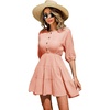 image:imageRVivimos Womens Summer Linen Puff Sleeves Casual Button Up ALine Casual Skater Mini DressesPeach