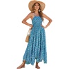 image:imageRVivimos Womens Summer Maxi Dress Spaghetti Strap Boho Floral Print Smocked Backless Casual Ruffle Flowy Long DressesBlue