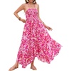 image:imageRVivimos Womens Summer Maxi Dress Spaghetti Strap Boho Floral Print Smocked Backless Casual Ruffle Flowy Long DressesHot Pink