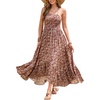 image:imageRVivimos Womens Summer Maxi Dress Spaghetti Strap Boho Floral Print Smocked Backless Casual Ruffle Flowy Long DressesWine Red