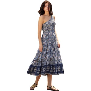 image:imageRVivimos One Shoulder Dresses for Women Summer Sleeveless Smocked Boho Casual Ruffle Tiered ALine Flowy Midi DressSmokeblackfloral