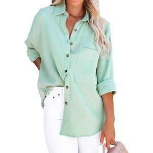 image:imageRVivimos Womens Fall Cotton Long Sleeve Oversized Loose Casual Button Down Shirts Blouses with PocketLightgreen