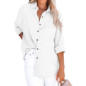 image:imageRVivimos Womens Fall Cotton Long Sleeve Oversized Loose Casual Button Down Shirts Blouses with PocketWhite