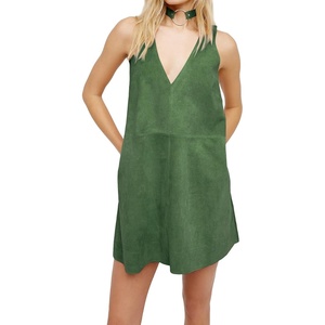 image:imageRVivimos Womens Fall Faux Suede Vintage V Neck Sleeveless Overall Dress with PocketsArmygreen