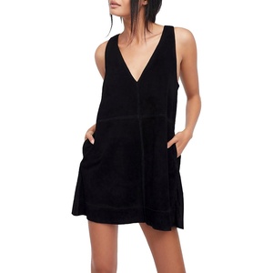 image:imageRVivimos Womens Fall Faux Suede Vintage V Neck Sleeveless Overall Dress with PocketsBlack