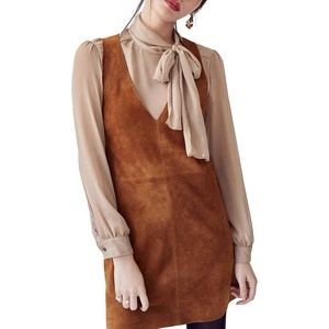 image:imageRVivimos Womens Fall Faux Suede Vintage V Neck Sleeveless Overall Dress with PocketsBrown